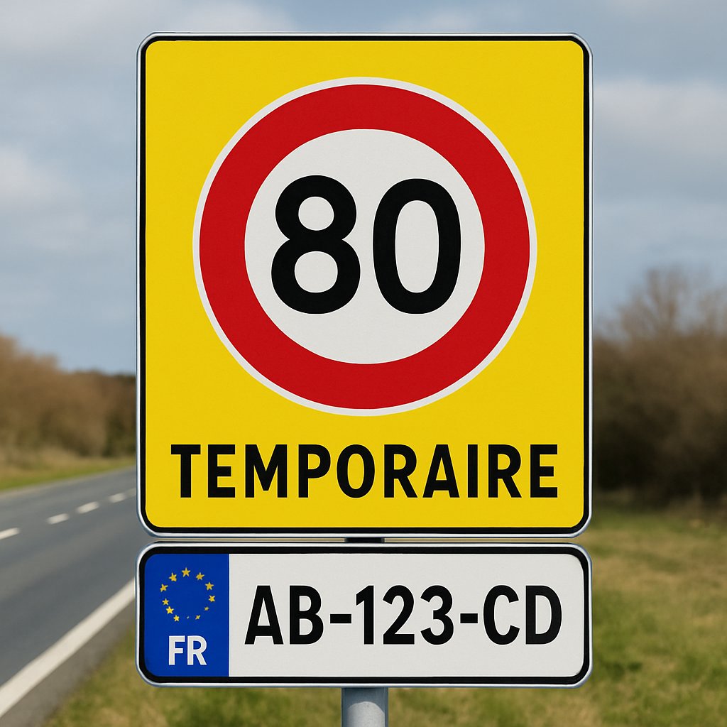 Limitation de vitesse temporaire sur fond jaune