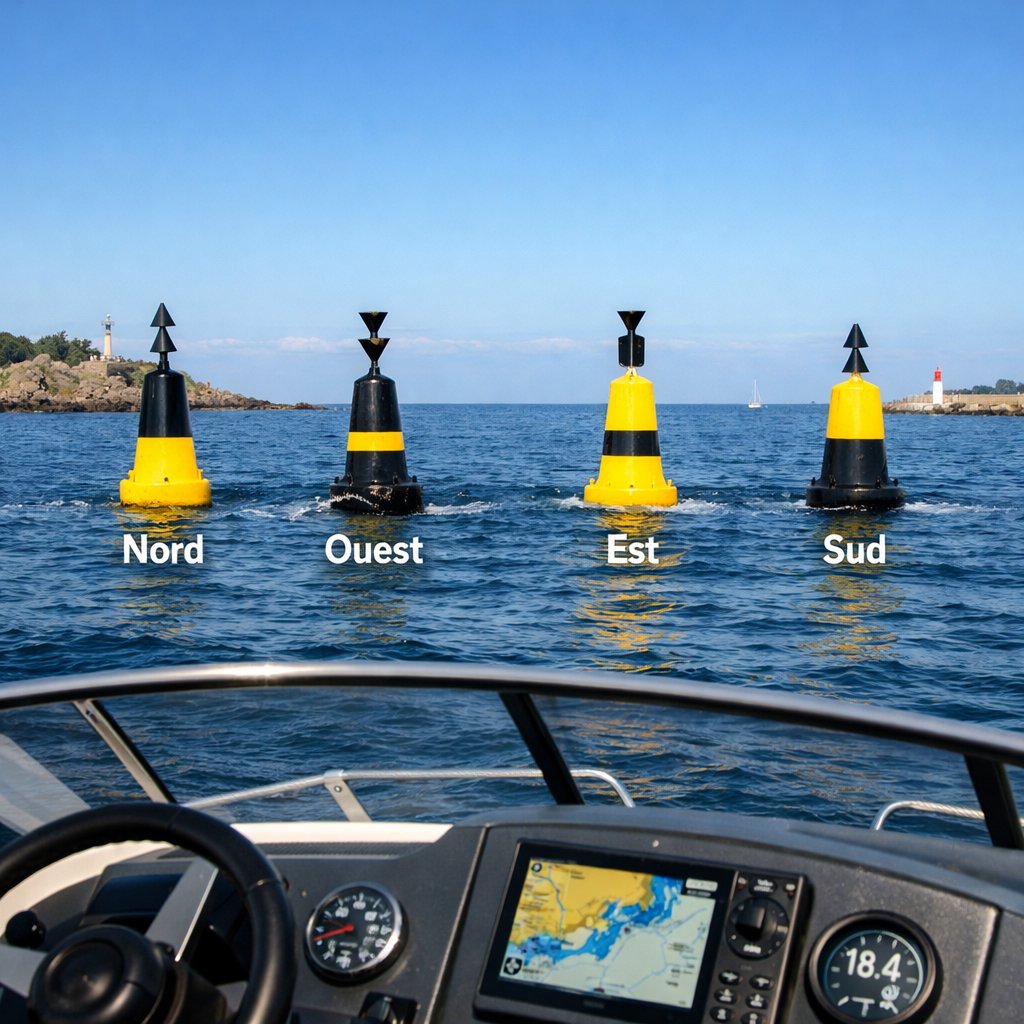 Vue d’ensemble de bouées en mer par beau temps