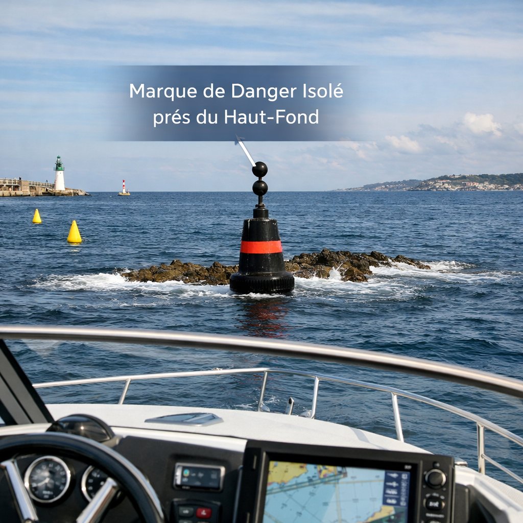 Marque de danger isolé près d’un haut-fond