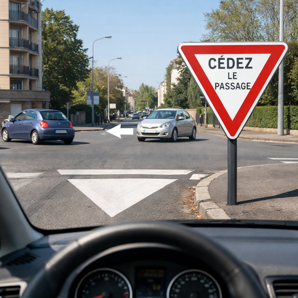 intersection urbaine avec panneau cédez le passage