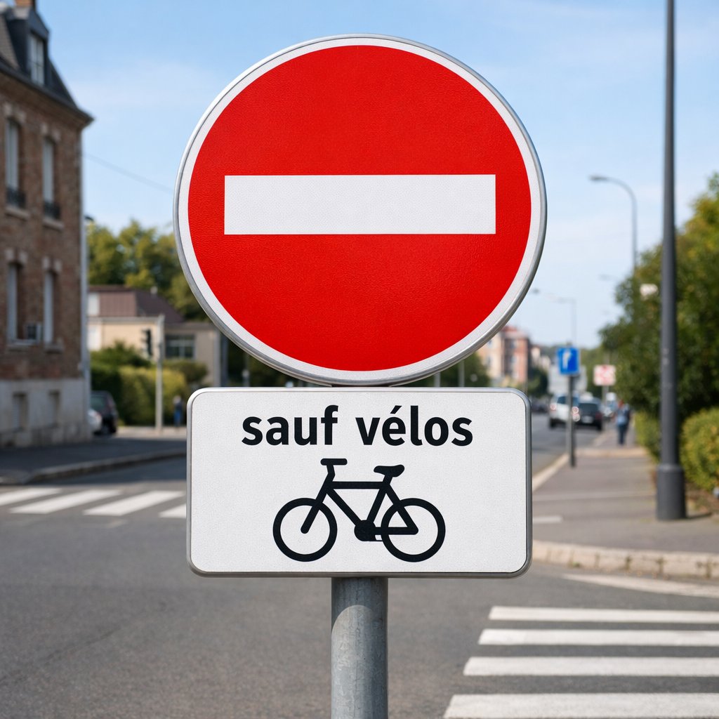 « Sens interdit » avec panonceau « sauf vélos »