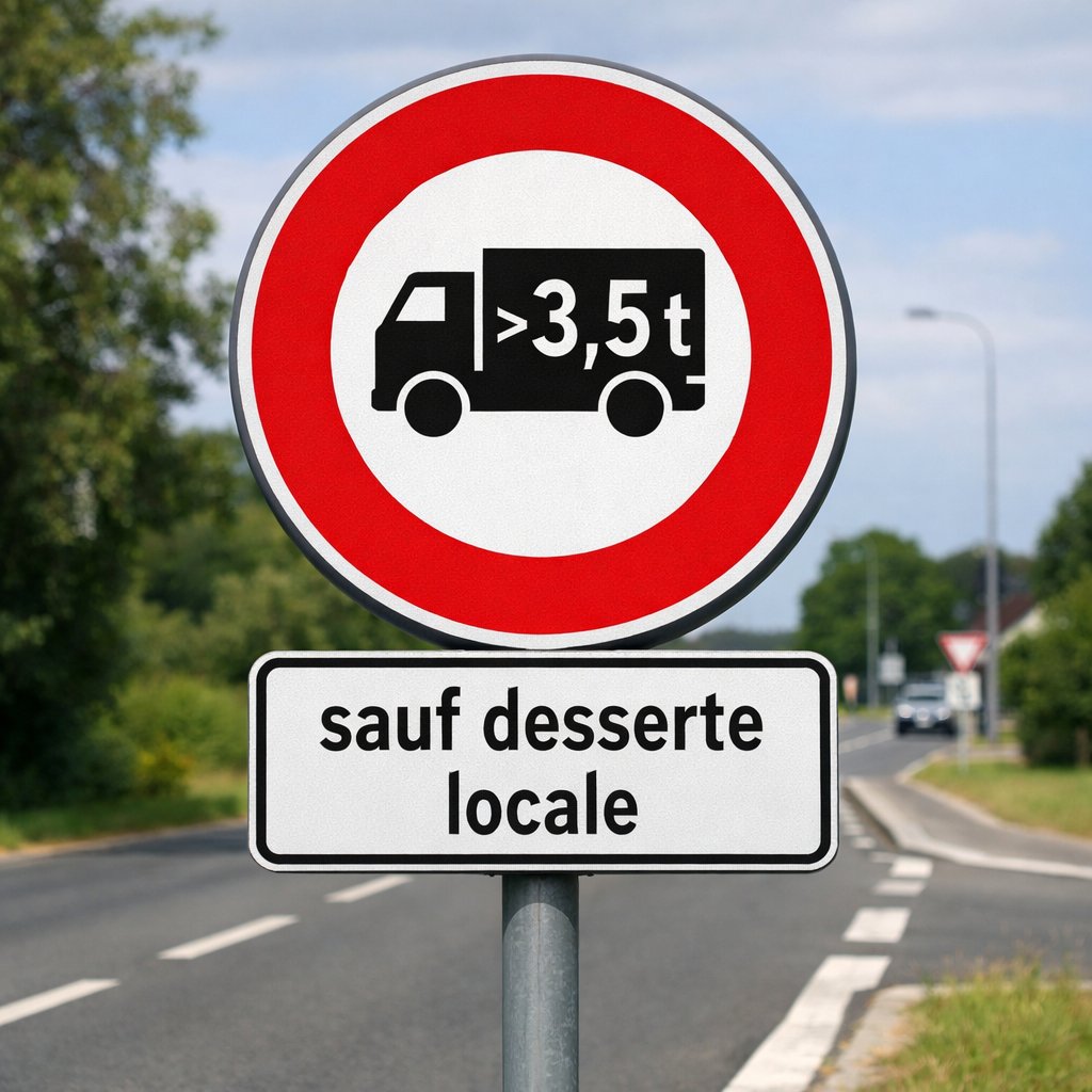 Panneau interdiction > 3,5 t avec panonceau « sauf desserte locale »