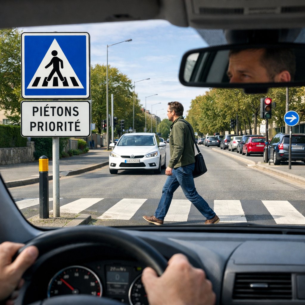 Piéton traversant sur un passage protégé