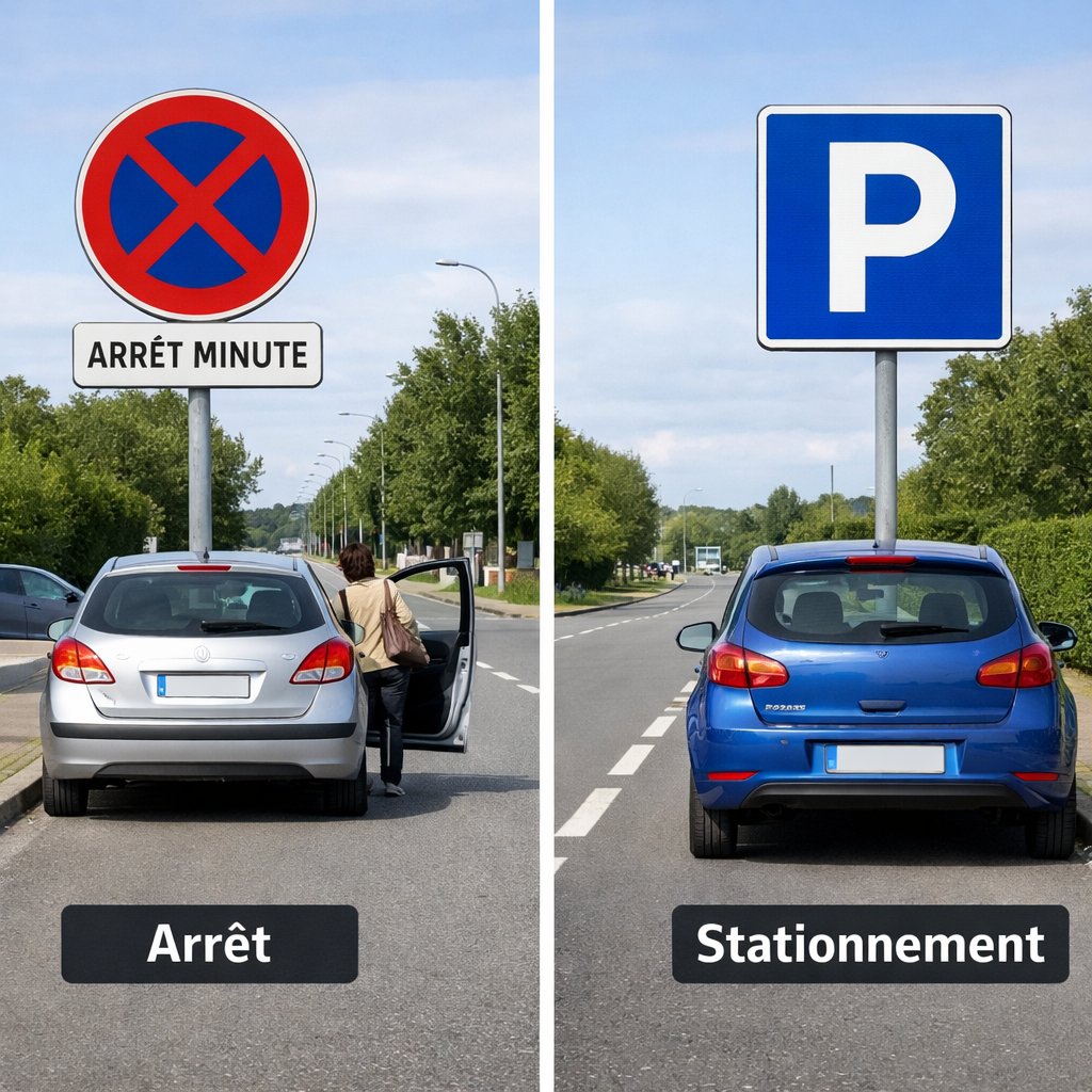Différence entre arrêt et stationnement