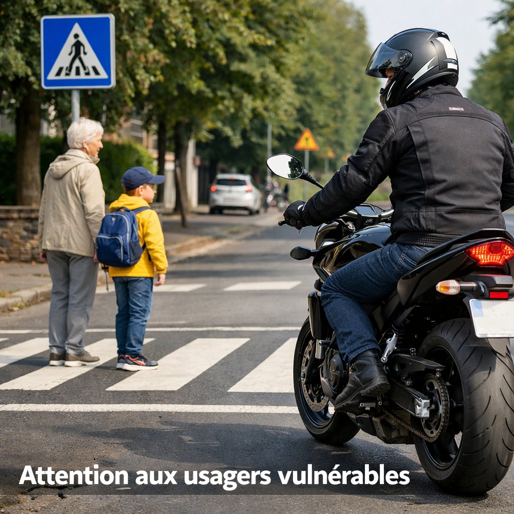 motocycliste ralentissant devant un passage piéton