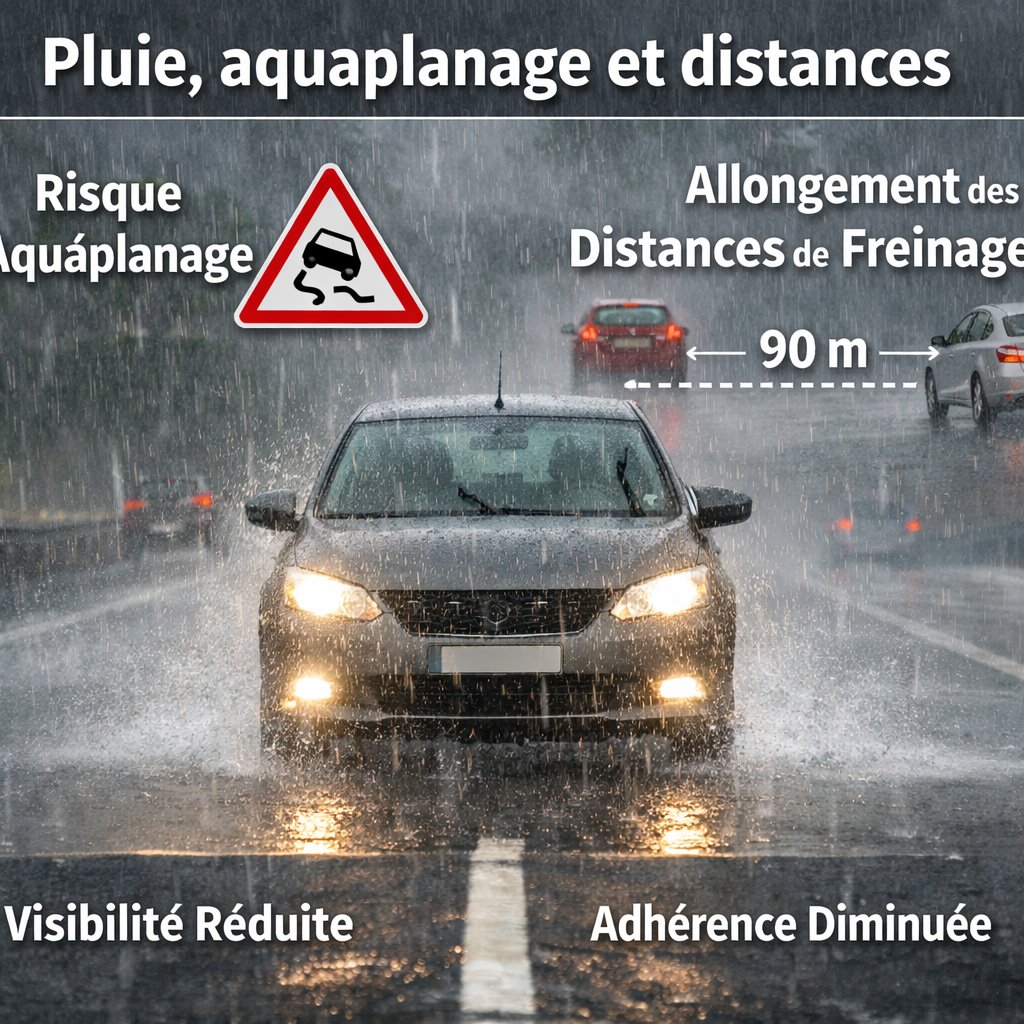 Pluie, aquaplanage et distances
