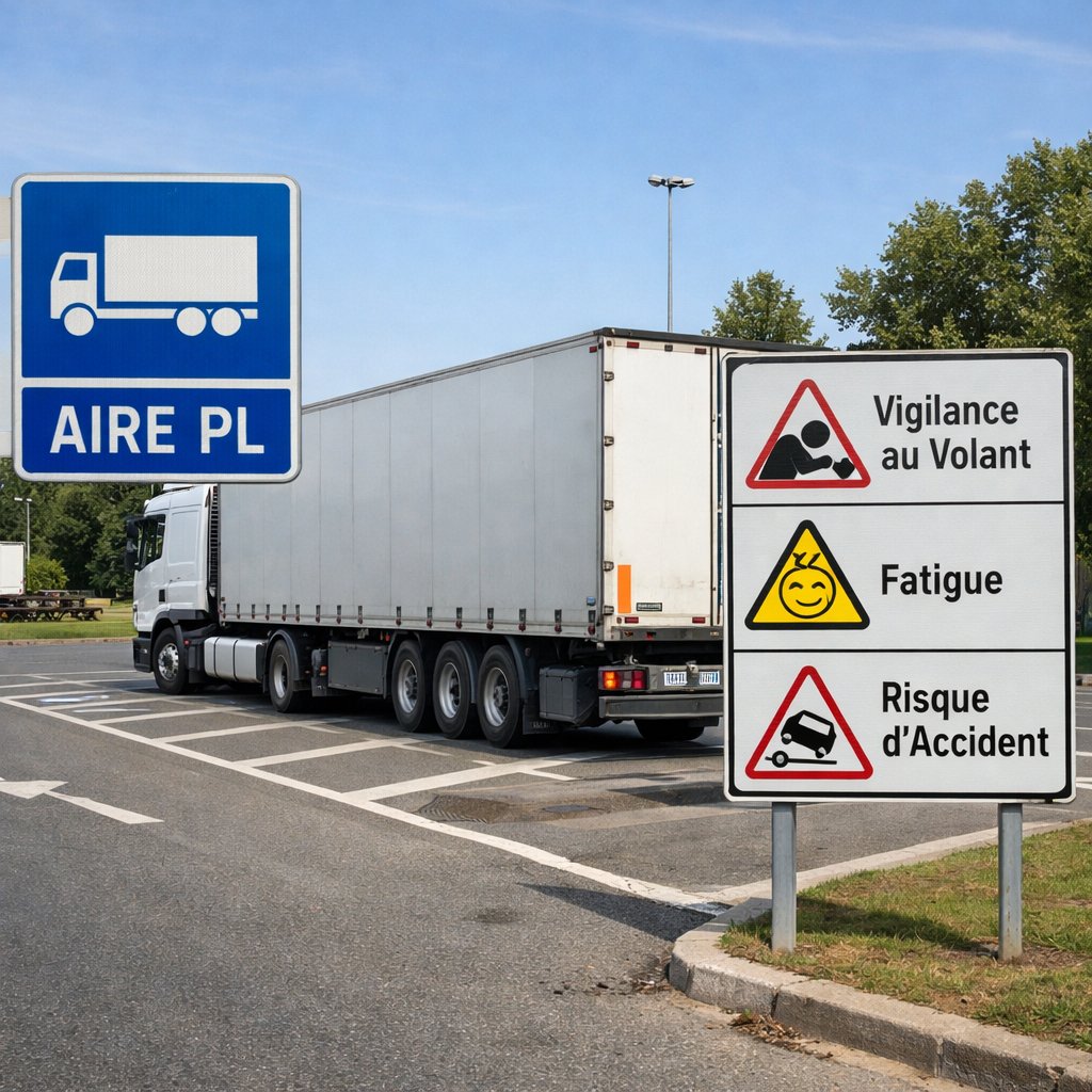 Camion en stationnement sur une aire de repos
