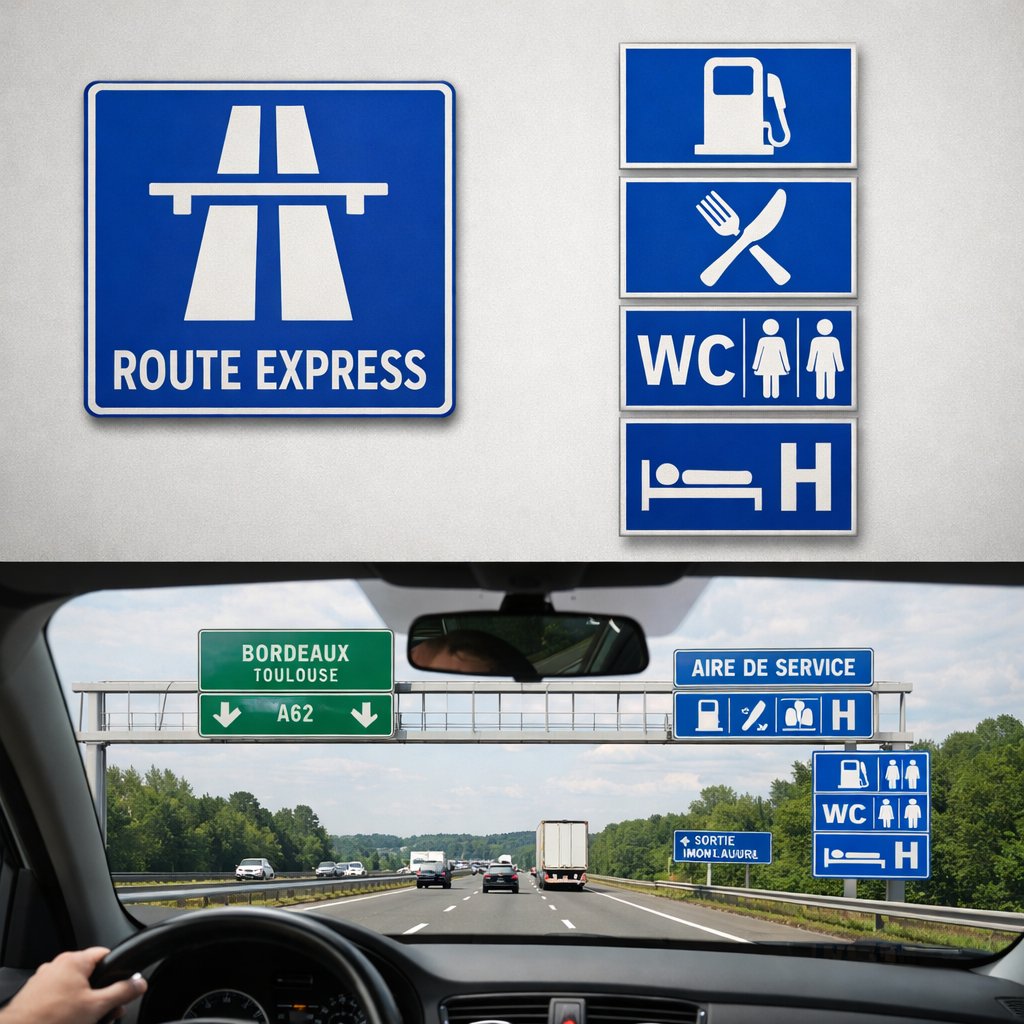 Illustration panneau d'indication et panneaux de services