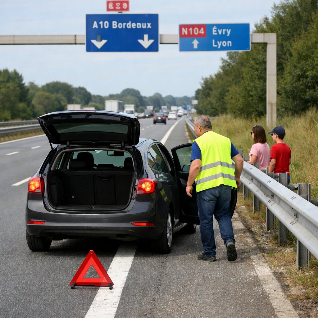 Panne: arrêt d'urgence, gilet et balisage