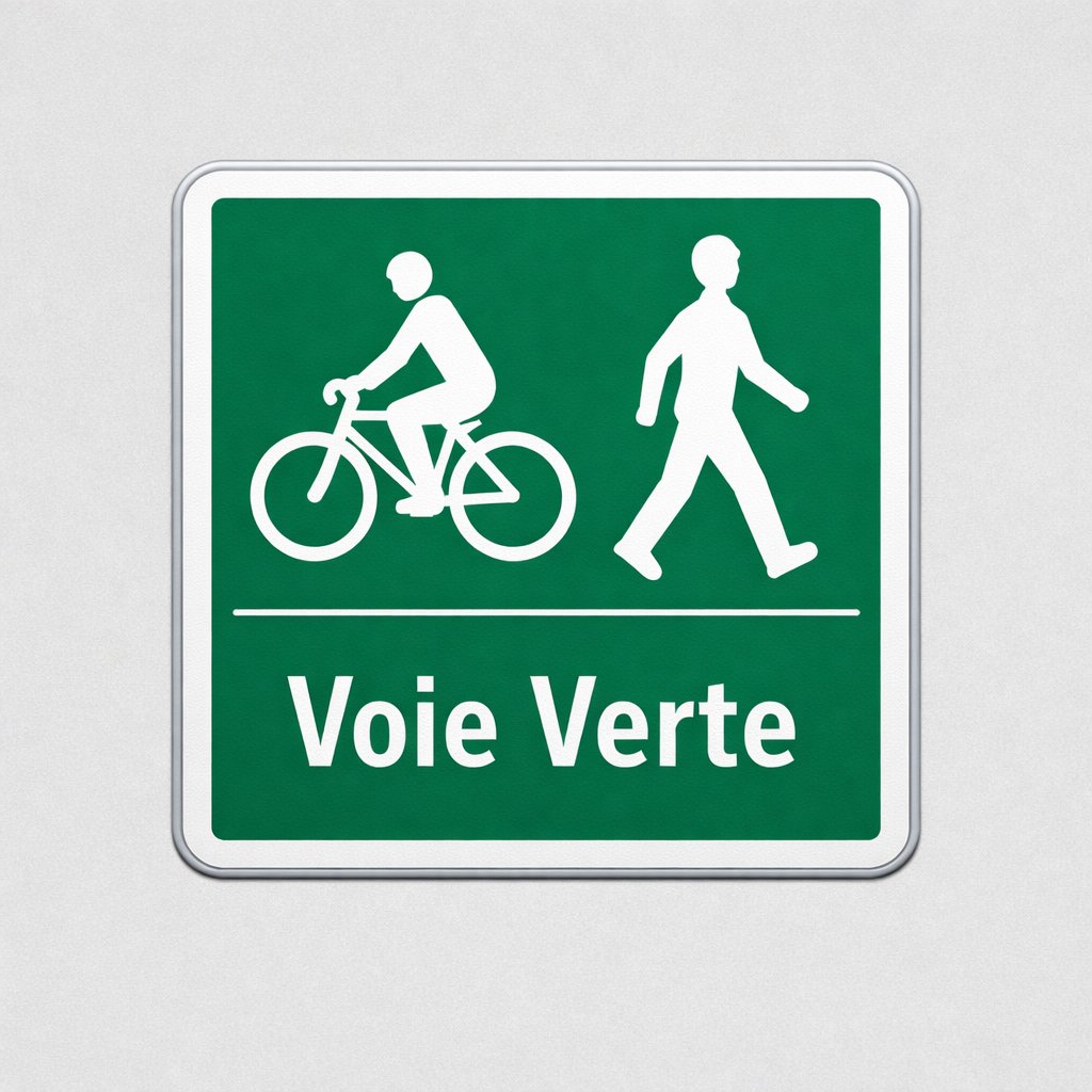 panneau officiel de voie verte en France, isolé et bien lisible, style réaliste, sans autre texte ajouté, fond neutre discret