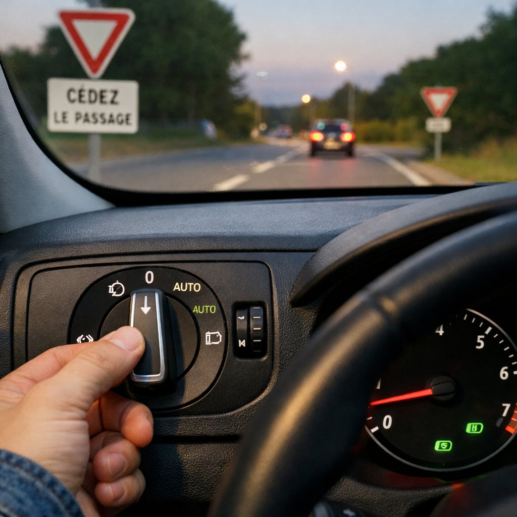 Conducteur ajustant ses phares