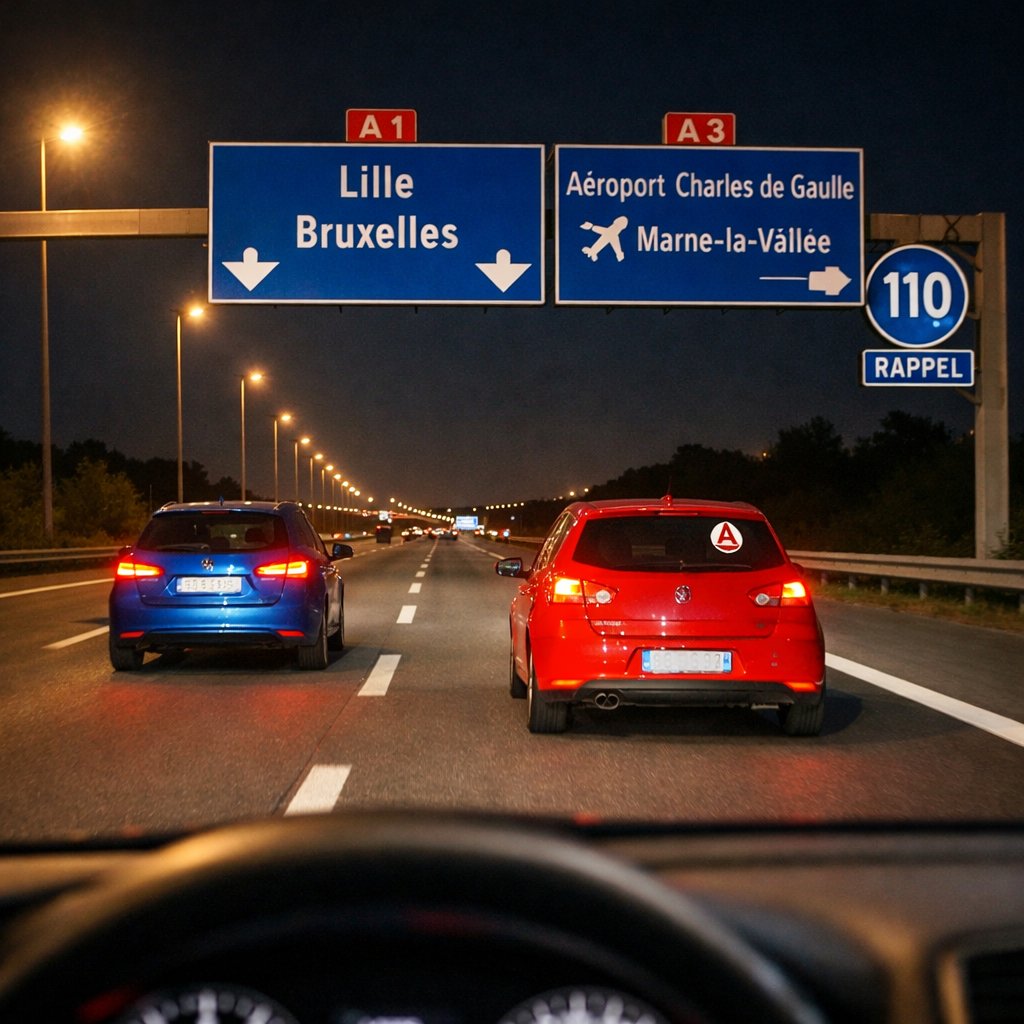 Deux voitures sur autoroute la nuit