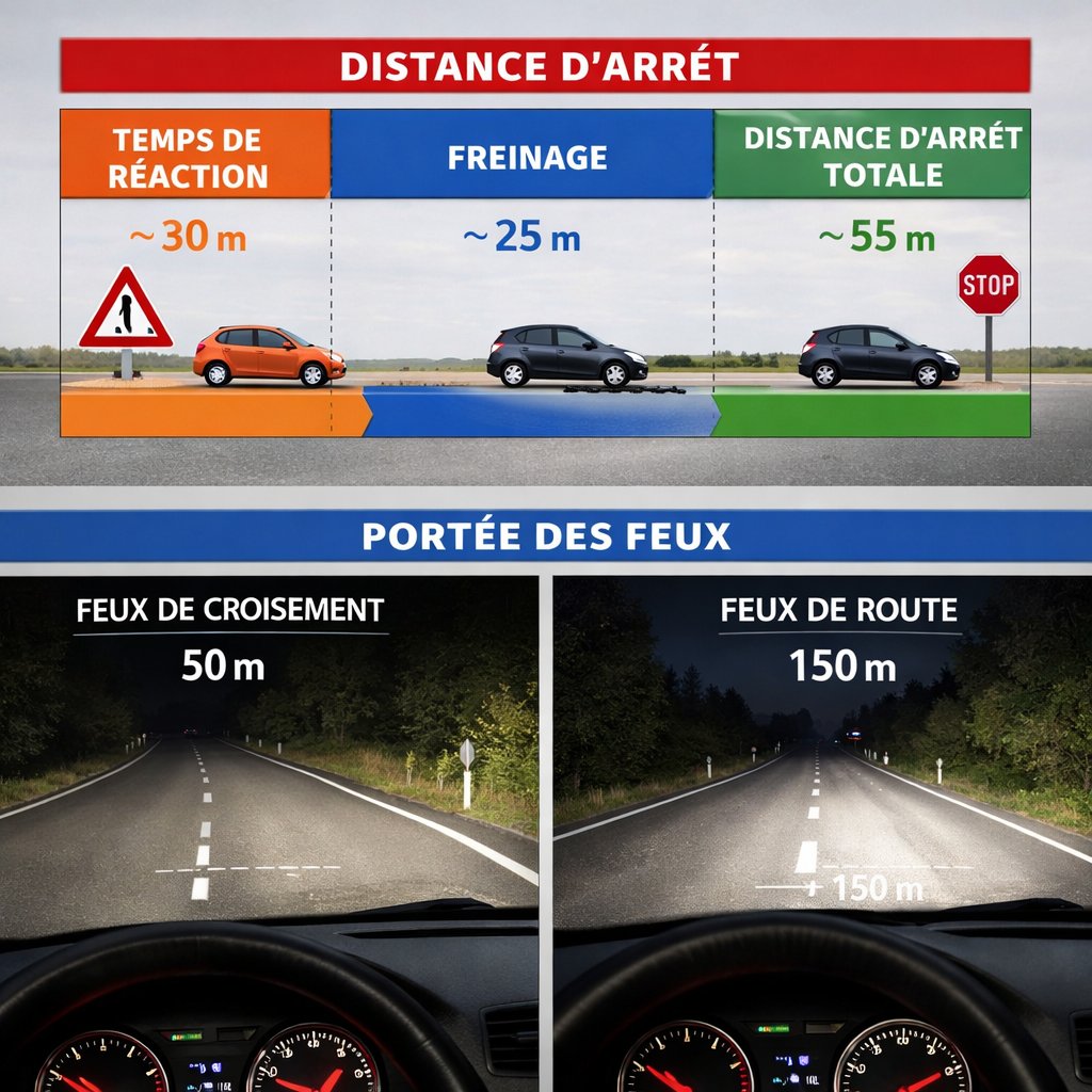 Schéma distances d'arrêt et portée des feux