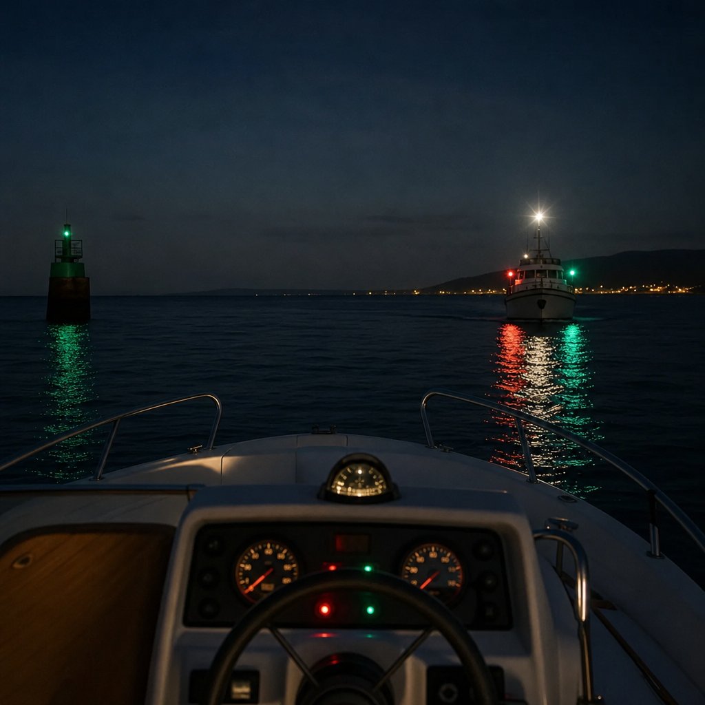 Feux de nuit d\'un navire à moteur