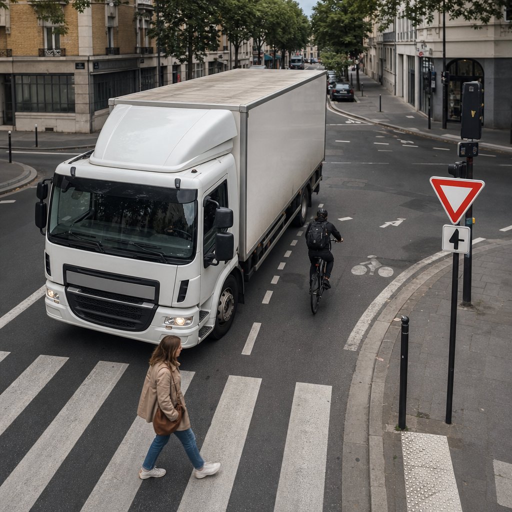 Angles morts du poids lourd et usagers vulnérables