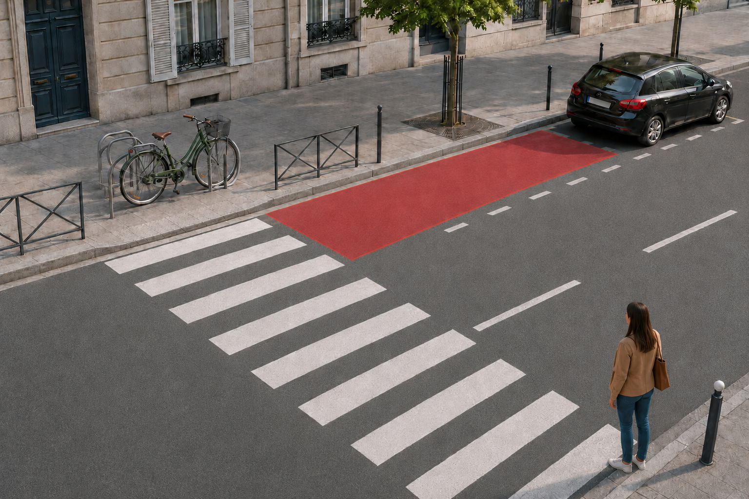 Zone de 5 mètres à respecter avant un passage piéton