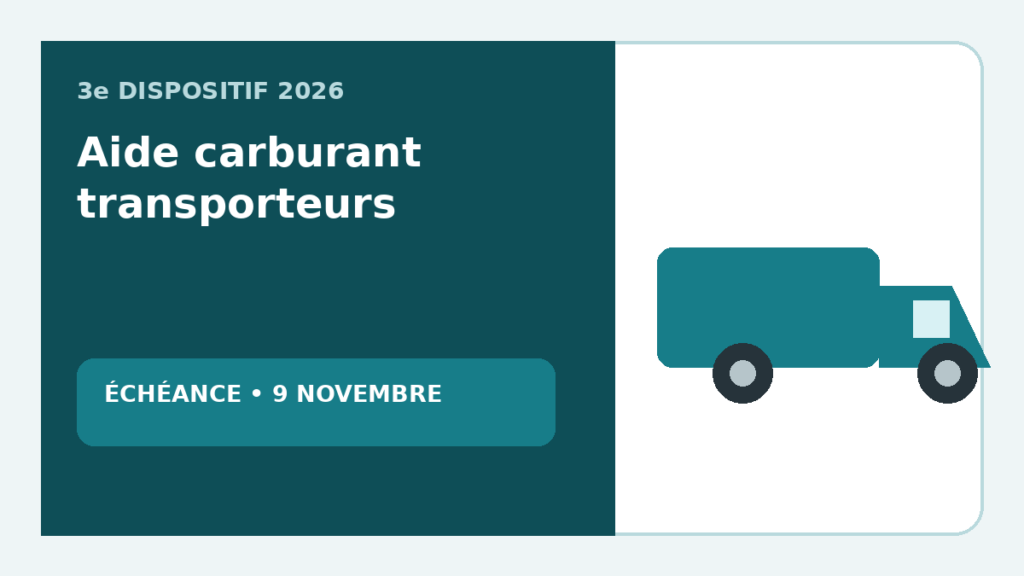 Camion et échéance du 9 novembre 2026 pour l’aide carburant des transporteurs