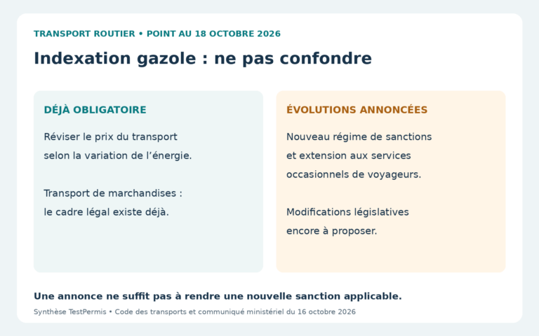 Deux colonnes distinguent la révision du prix déjà obligatoire et les évolutions législatives annoncées en octobre 2026